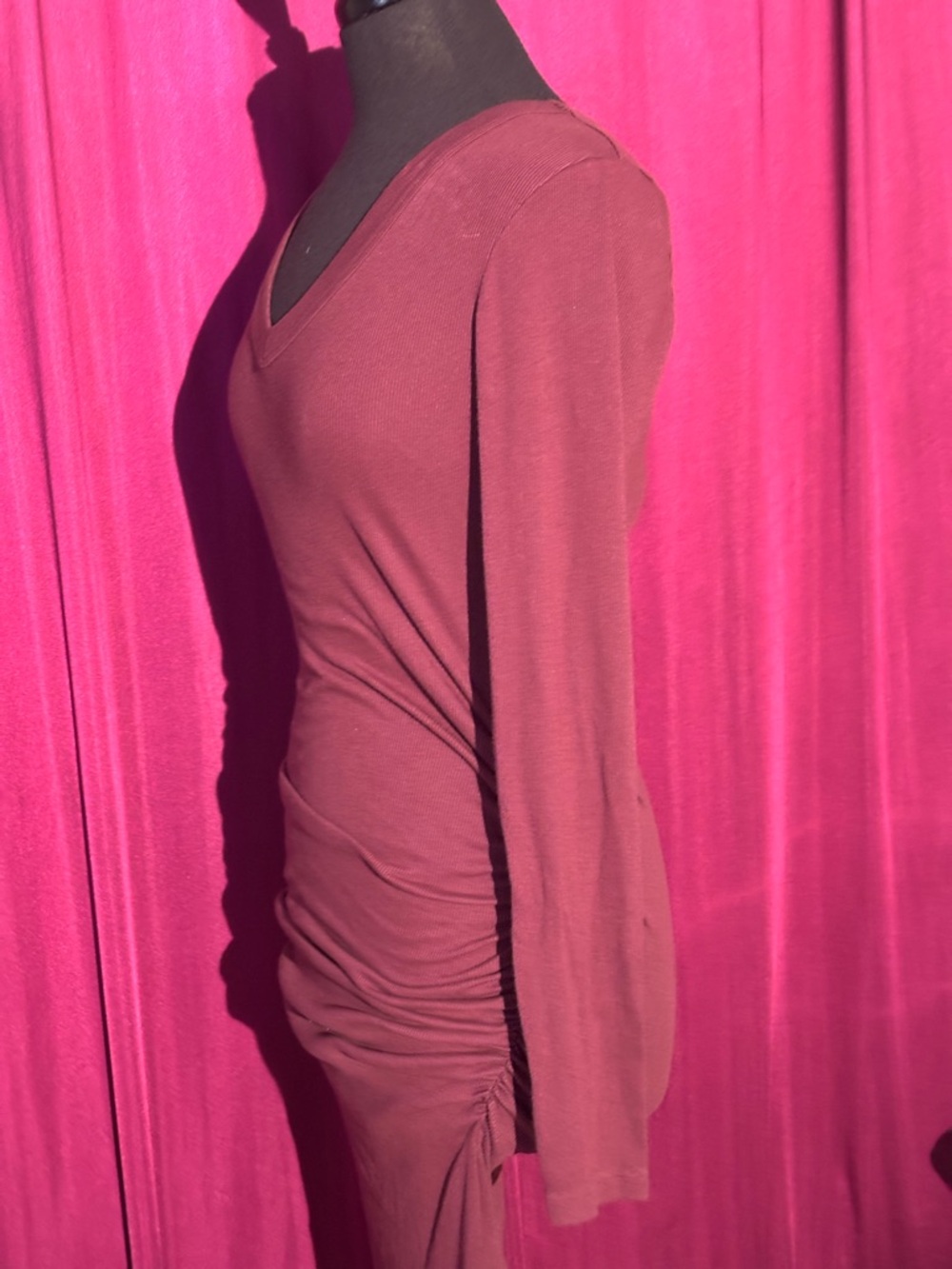 Michael Stars Long Sleeve Ruched Bodycon Midi Dress - Wine - Picture 4 of 12